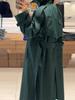 Gabardina Larga Otoño 2025 Estilo Coreano con Solapas Europeas y Americanas y Cinturón a la Cintura - Ropa de Abrigo Versátil para Mujer