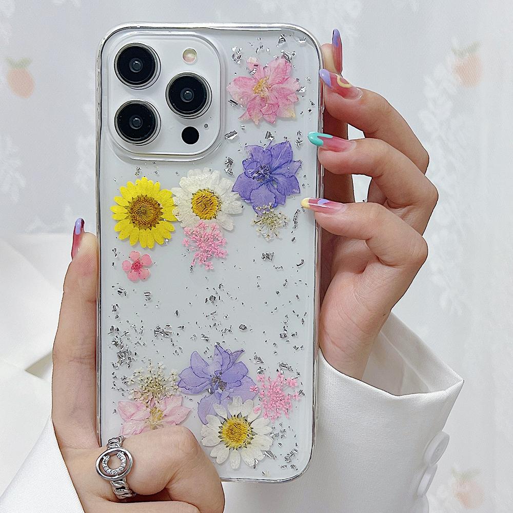 

Чехлы для телефона с сушеными цветами и серебряной фольгой для iPhone 17 16 15 14 13 12 11 Pro Max XS Max XR X 7 8 Plus Мягкий силиконовый чехол iPhone 7