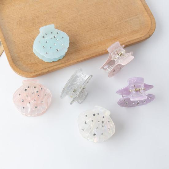 Hair Claw Shell Shape Rhinestones Inlaid Hair Clip Anti-slip Teeth Strong Grip Acrylic Small Hair Clip Styling Hair Accessory