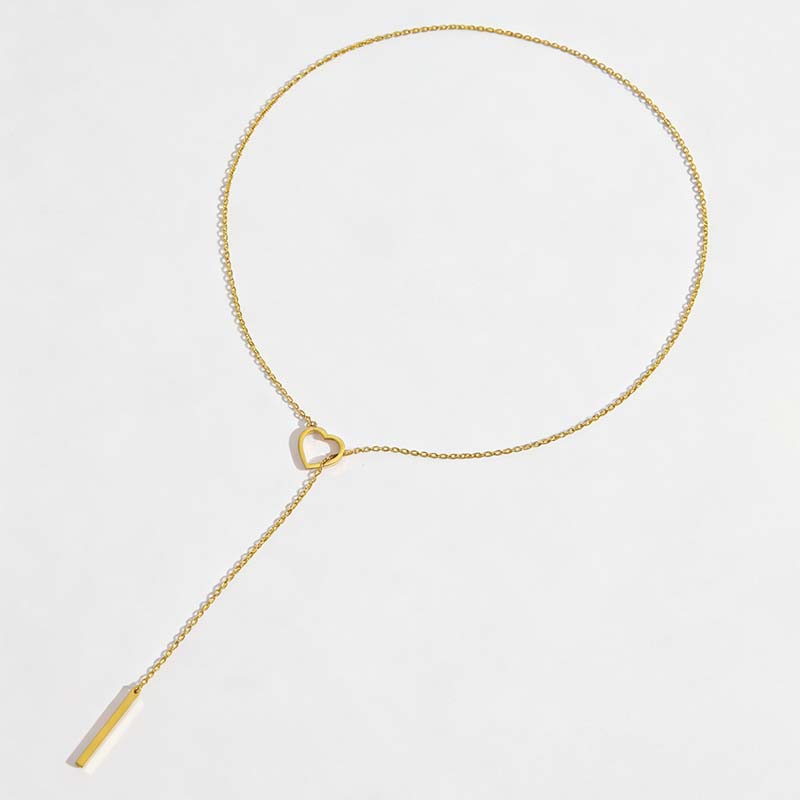 Stainless Steel Gold Color Heart Pendant Necklace For Women Simple Metal Long Pull Adjustable Chain Necklace Jewelry Gift