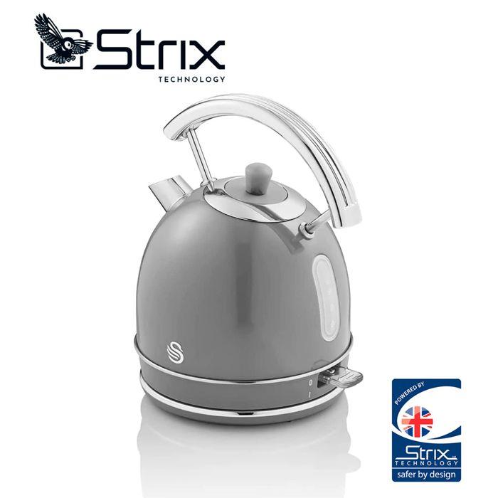 Retro bouilloire, 1,8 l, acier inoxydable sans bpa, résistance cachée, sans fil swan sk14630grneu 3000w gris