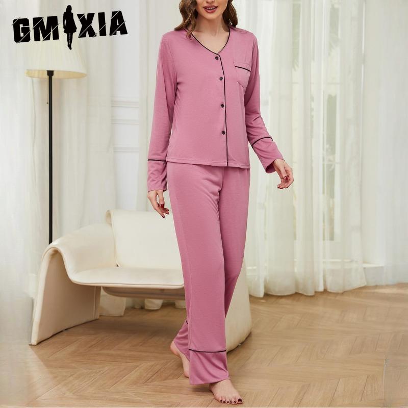 GMXIA Women's Homewear Autumn and Winter Cardigan Long-sleeved Trousers Two-piece Pajamas
