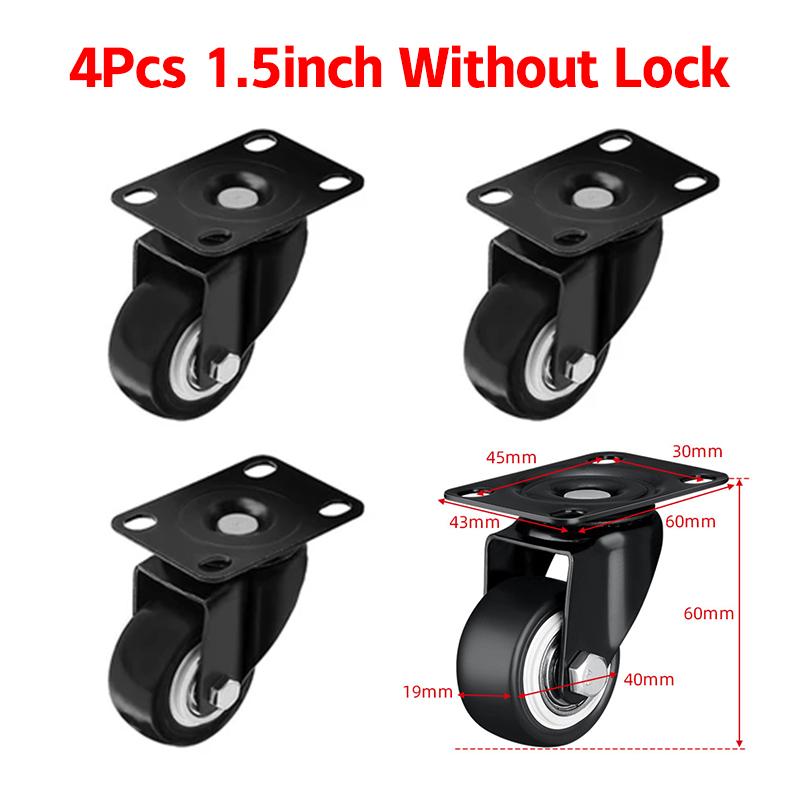 4 szt. Ciche podwójne kółka obrotowe z podwójnymi łożyskami kulkowymi, czarne, obrotowe z hamulcem, kółka do wózka 1,5" - 2"