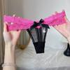 Low Waist Lace Strap Panties Bowknot See Through Briefs Color Blocking Underwear for Women  Women