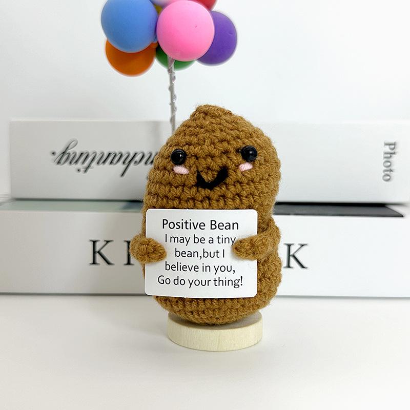 Funny Positive Crochet Cow Doll Desktop Ornament Handmade Cheer Emotional Support Positive Cow with Card Home Party Decoration