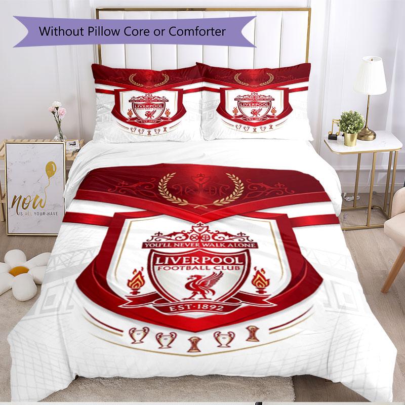 3pcs Duvet Cover Set (1*Duvet Cover + 2*Pillowcase, Without Core), Liverpool Football Club Print Soft All‑Season Bedding Set, Home Bedroom Decor Gift