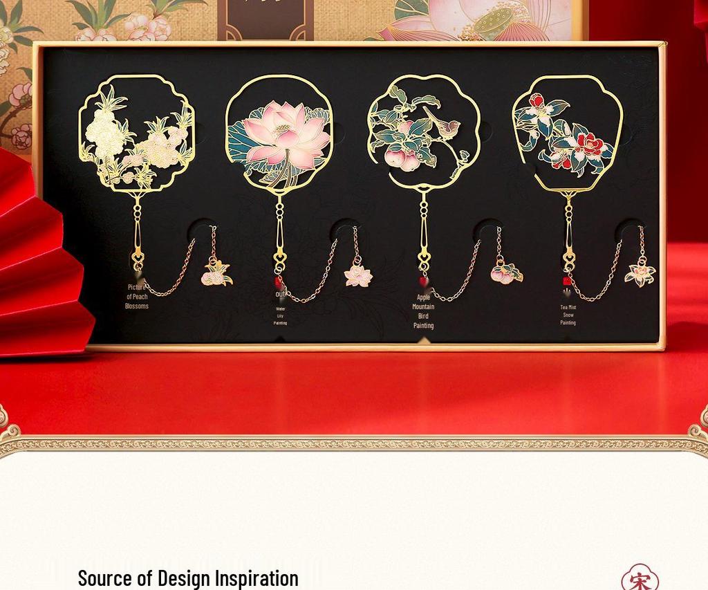 Song Dynasty Fan Metal Bookmark - Classical Chinese Style Gift Box for Students