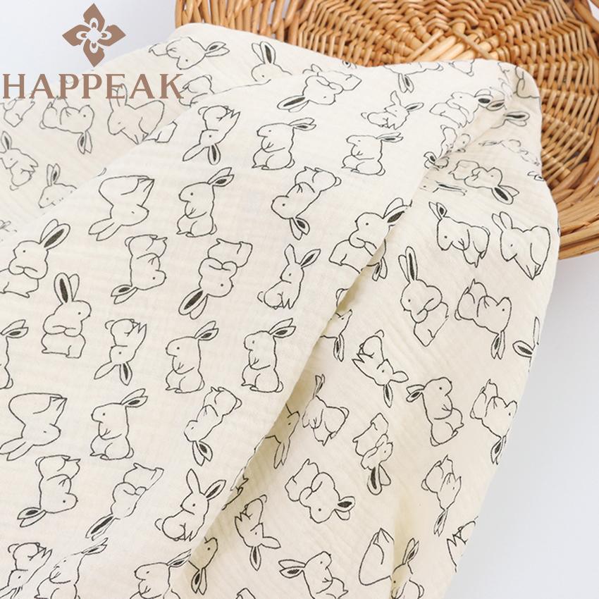 HAPPEAK Muslin Fabric Roll Rabbit Printed Lightweight Cotton Double Gauze Fabrics Textile for Apparel