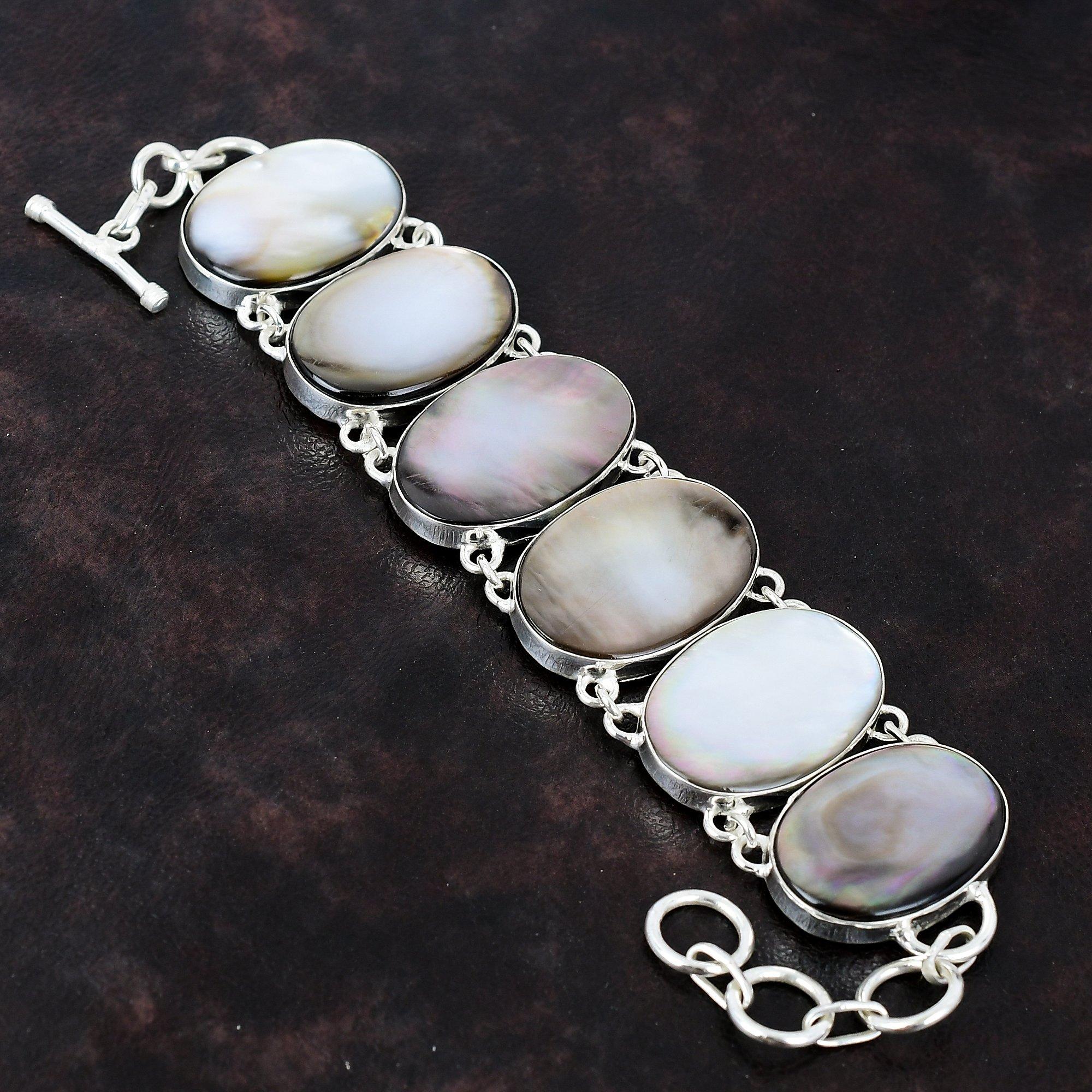 

Черный браслет из перламутра, браслет из стерлингового серебра 925 пробы, ювелирные изделия из драгоценных камней, регулируемый браслет-цепочка ручной работы, подарок для нее, удивительные ювелирные изделия Adjustable