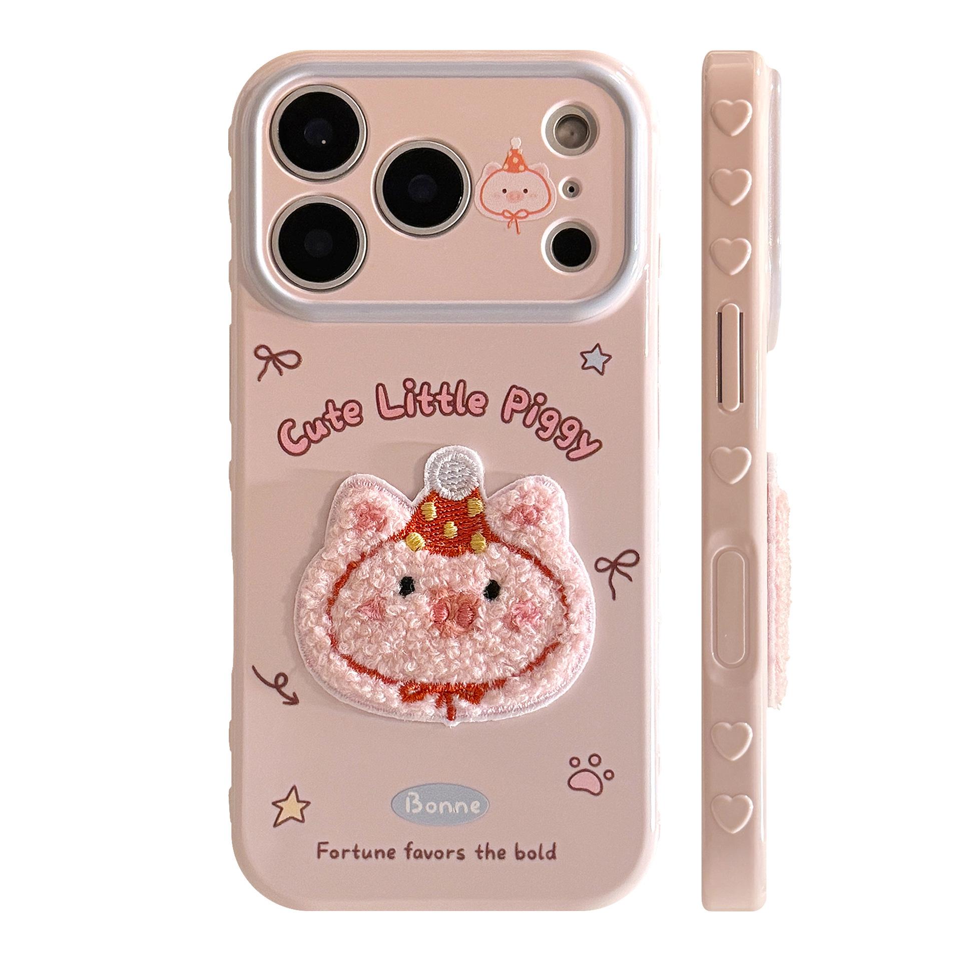 3D Glossy Pink Pig Bubble Heart iPhone 15 Case - Anti-Drop Design iPhone 15 Pro