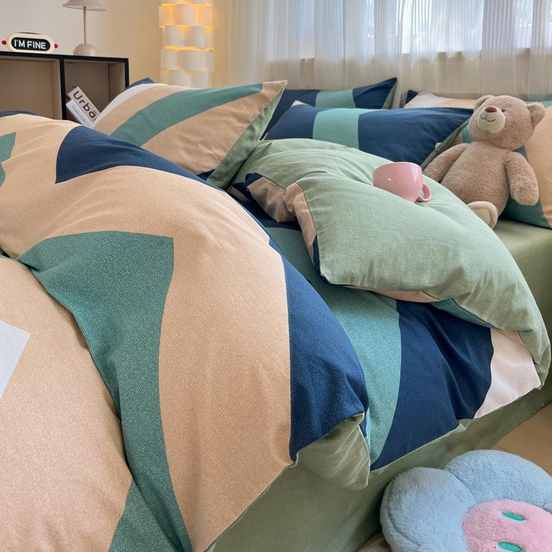 Small Fresh Cotton Four-piece Dormitory Pure Cotton Plaid Three-piece Bed Sheet