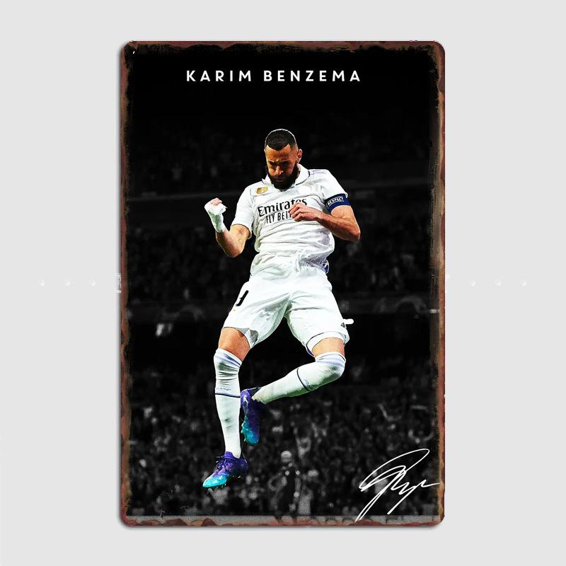 Karim Benzema Football Player Vintage Retro Metal Poster Sign Garage Club Custom Wall Decor Tin Room Decor Home Decor