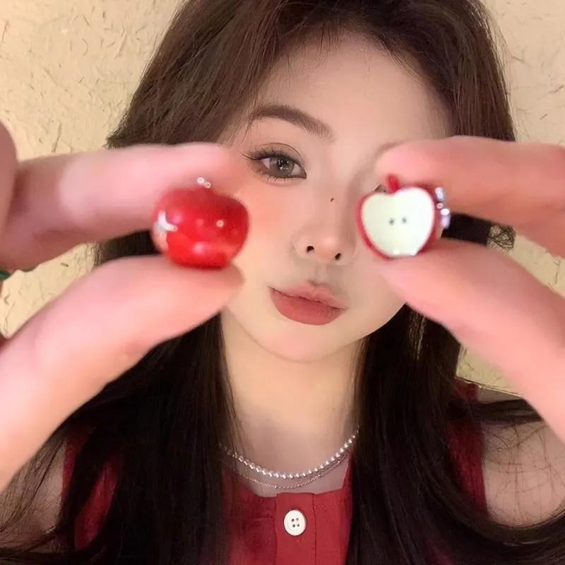 Y2K Cute Harajuku Cartoon Red Apple Fruit Stud Earrings for Women 2026 Trendy Vintage Aesthetic Earrings 2000s Jewelry Decor