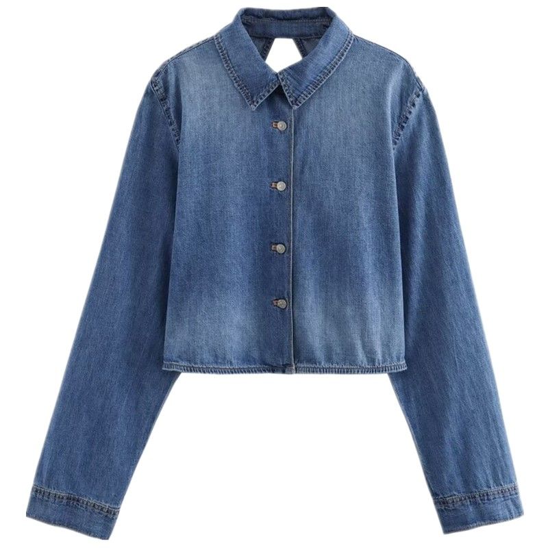 Fashion Style 2024 Spring/Summer New Arrival Women's Clothing Easiest for Match Long Sleeves Open Back Washed Denim Shirt 8197041 400