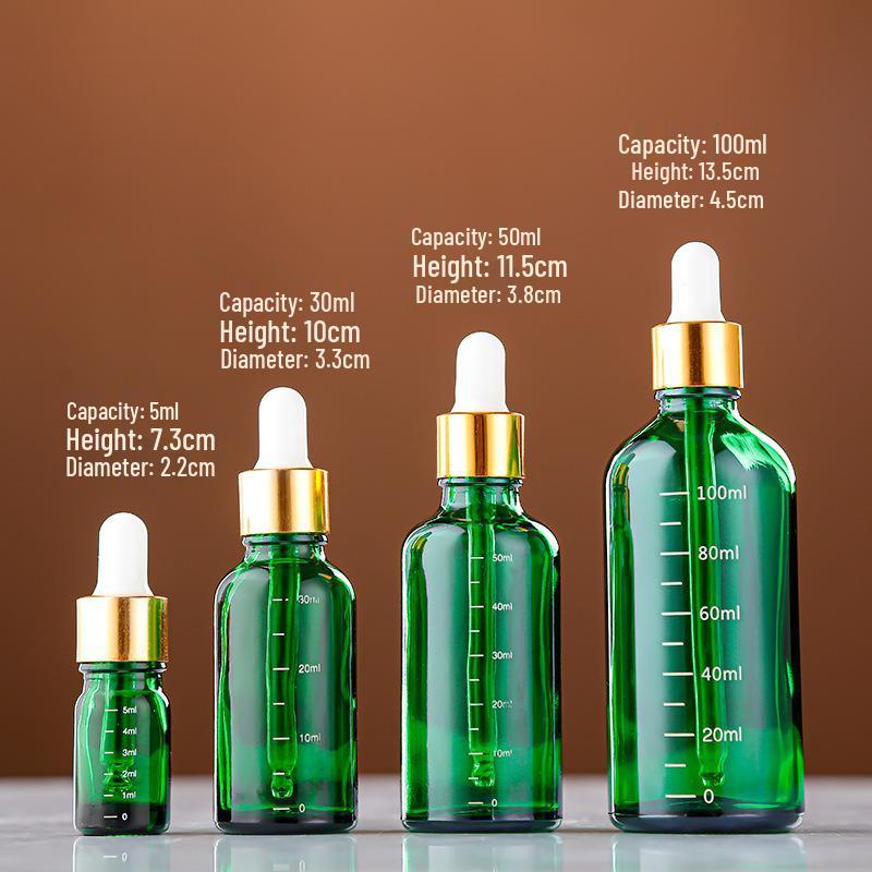 Amber Glass Bottle with Scale & Blue Glass Dropper for Essential Oils, Green Serum Sample Bottle