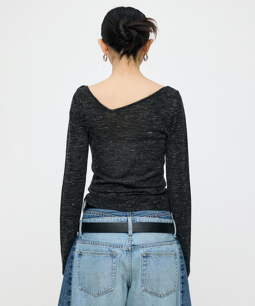 INSILENCE WOMEN [Moussy] Gather Knit Top Black