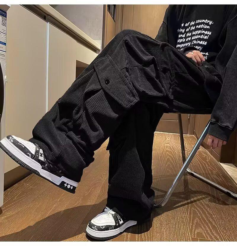 Herrars Vintage Manchestervidebyxor - Trendiga, Fickor, Amerikansk Retrostil för Hösten