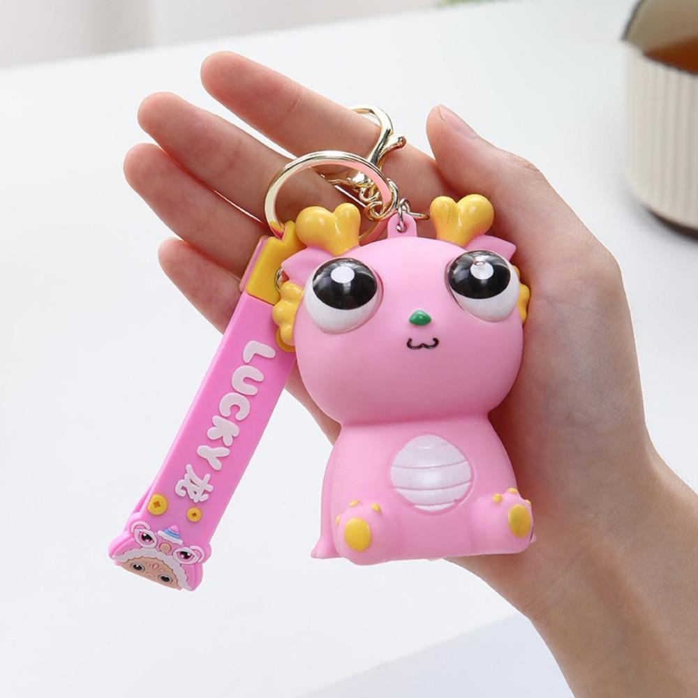 Unique Decompression Toy Keychain Little Dragon Big Eyes Fidget Toy New Squeeze Dragon Doll розовый