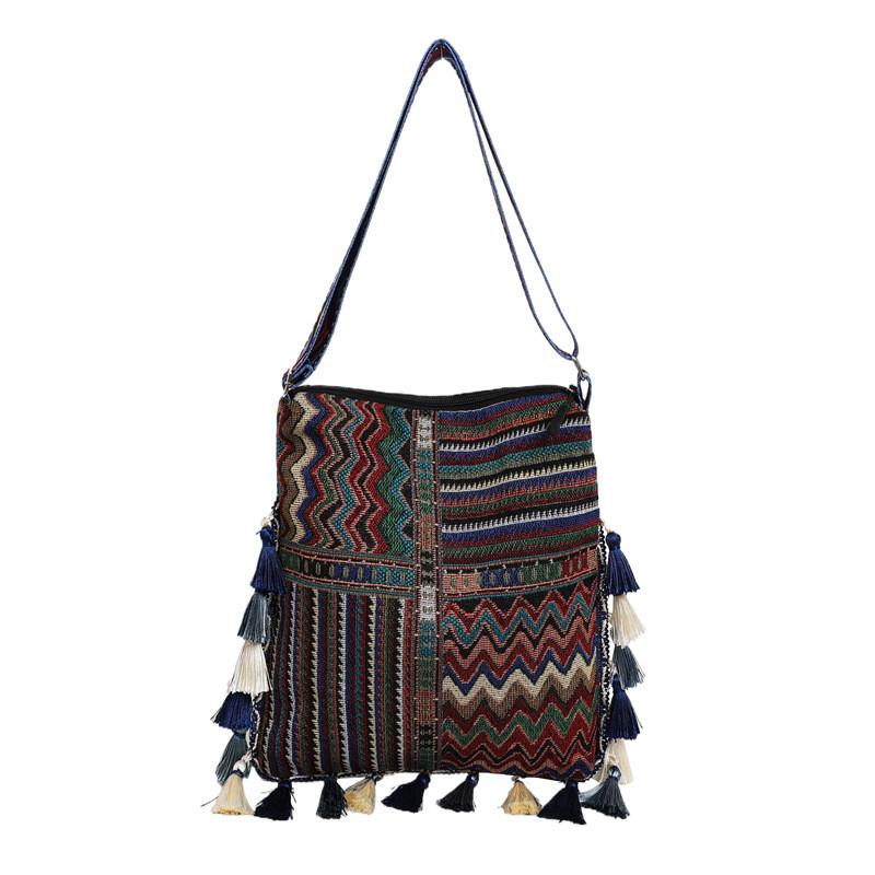 Ethnic Pattern Handheld Tote For Women With Special Fabric And Mobile Pocket For Street Fashion