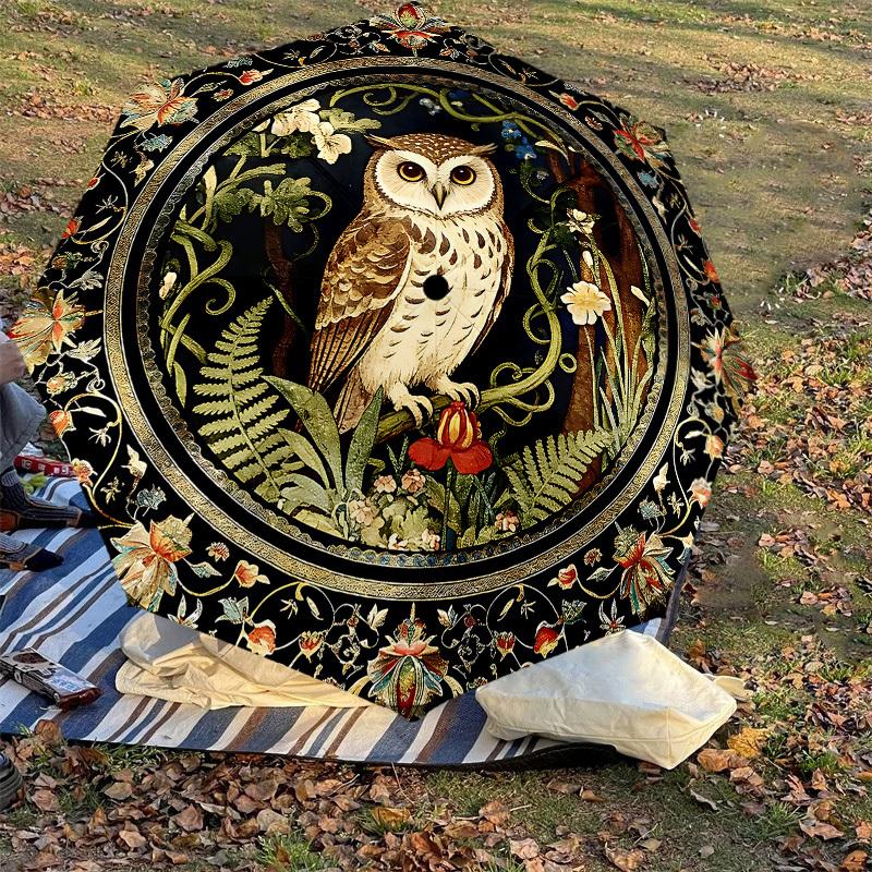 1PC owl floral Umbrella-8-Rib Reinforced, Automatic Open, Lightweight & Durable, Cute Fashion Accessory for Outdoor, Beach or Casual Use, Beach Umbrel