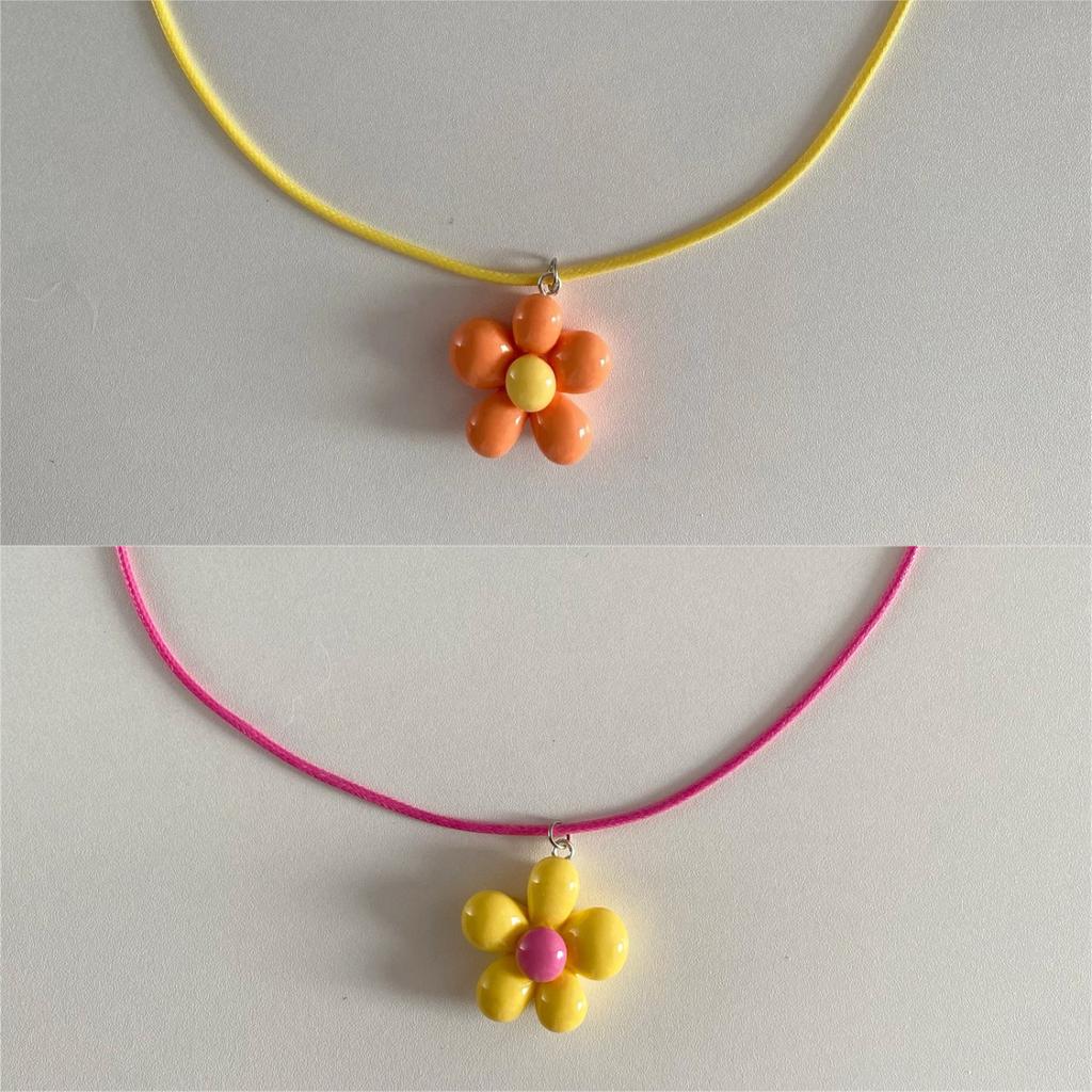 Sweet Colorful Flower Necklace Statement Pendant Necklace Floral Design Neck Jewelry Rope Necklace Perfect Gift for Women Girl