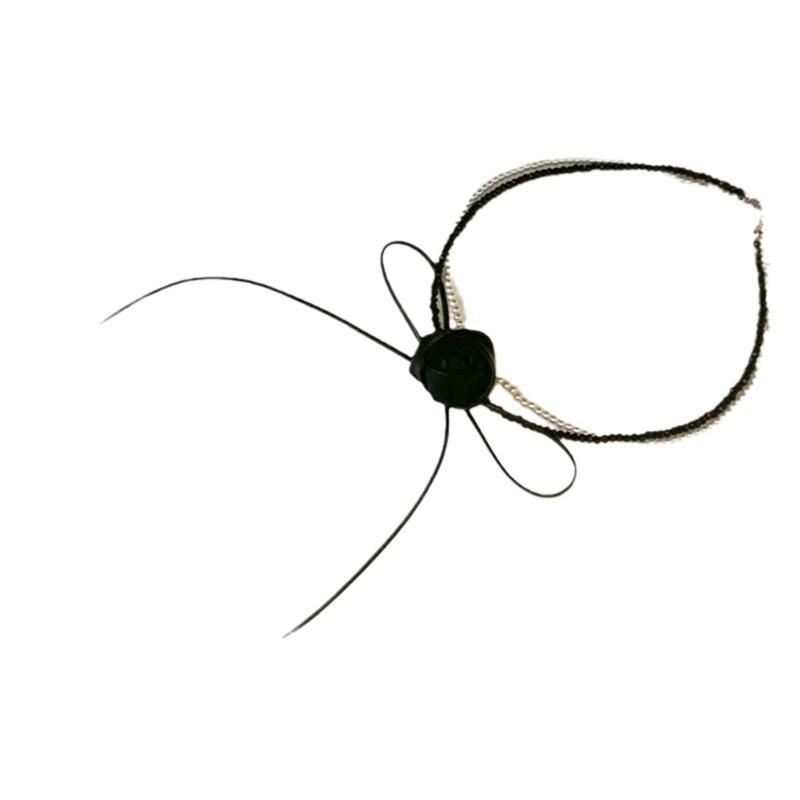 Leder Blume Schleife Perle Halskette Damen Retro Nische Persönlichkeit Vielseitig Temperament Mode Halskette Schlüsselbein Kette