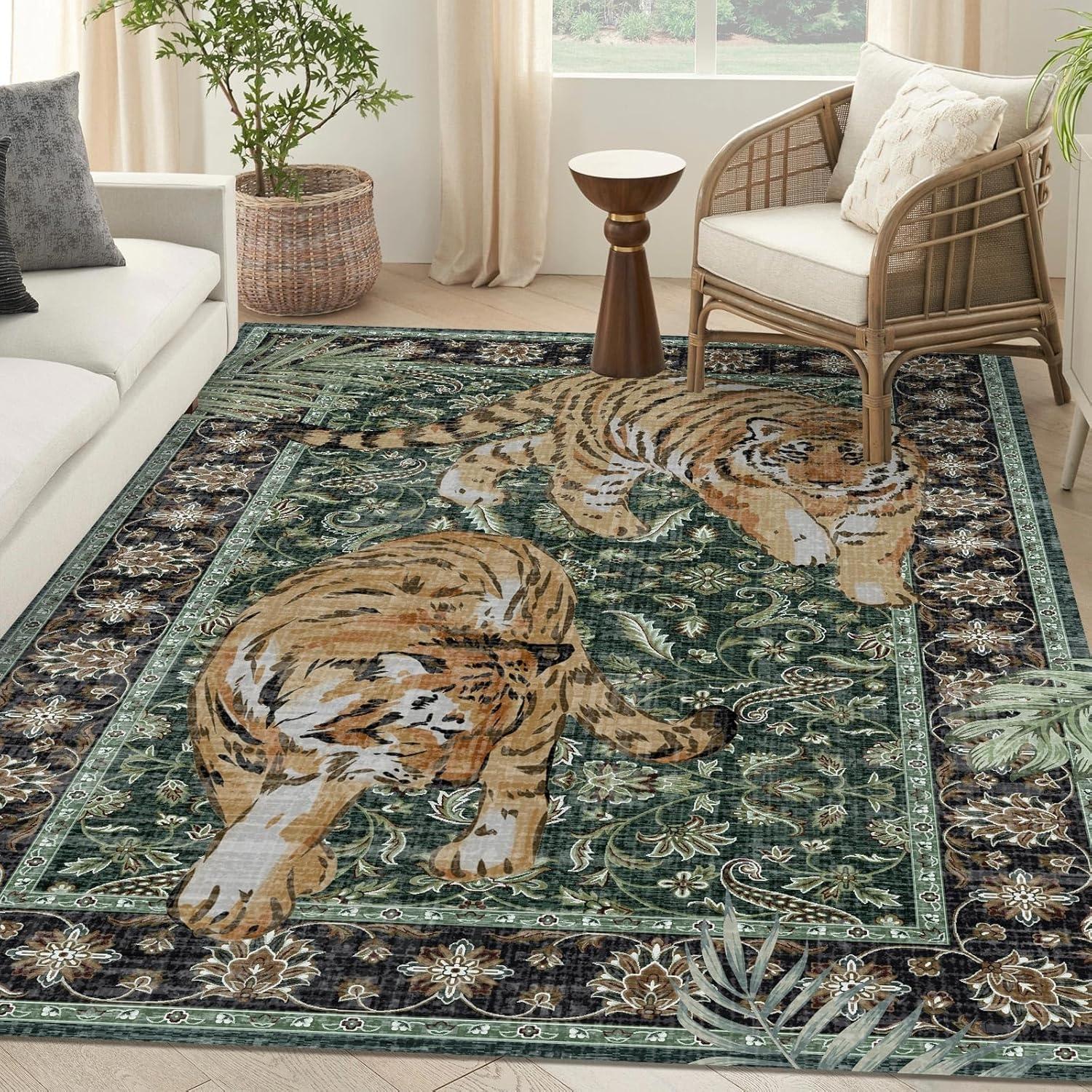 

Яскраво-рожевий килим з візерунком диких тварин-тигрів, килим з принтом тварин джунглів, нековзкий килимок для підлоги для вітальні, спальні, сучасний домашній декор 40x60cm