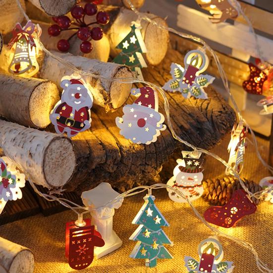 Christmas Fairy String Lights 10/20/40/80 LED Xmas Warm White Light with Santa Claus Tree Snowman Candy Cane Stockings for Indoor Home Party Decor
