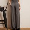 Women's High Waist Wide Leg Cashmere Pants - Floor-Length, Elastic Waist, Urban Fall/Winter Style