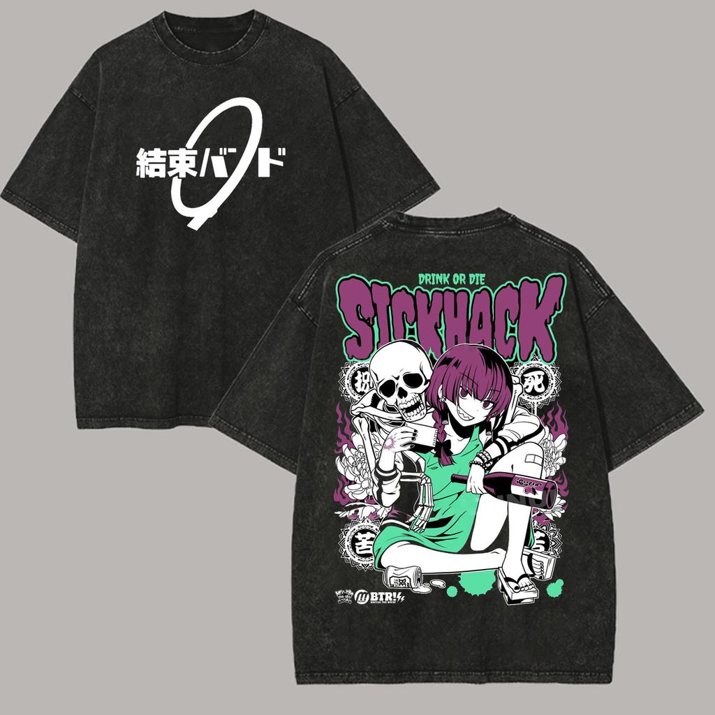 Hiroi Kikuri Bocchi The Rock Anime Vintage Washed Tshirt Oversized T Shirt Men Women Casual Clothing Cotton Short Sleeve Tees