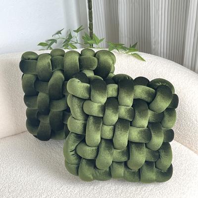 Goldene Samt-Handgeknüpfte Quadratische Dekokissen, Geknüpfte Bodenkissen, Geeignet für Wohnzimmer Erker, Schlafzimmer, Büro, Sofa, Stuhl, Bett