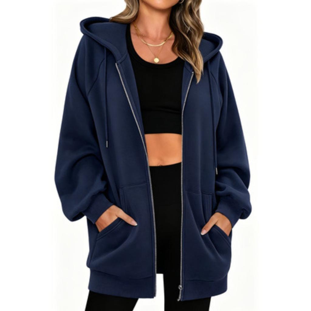 Women's Zip Up Hooded Hoodie Long Sleeve Loose Fit Casual Pullover Sweatshirt Top
