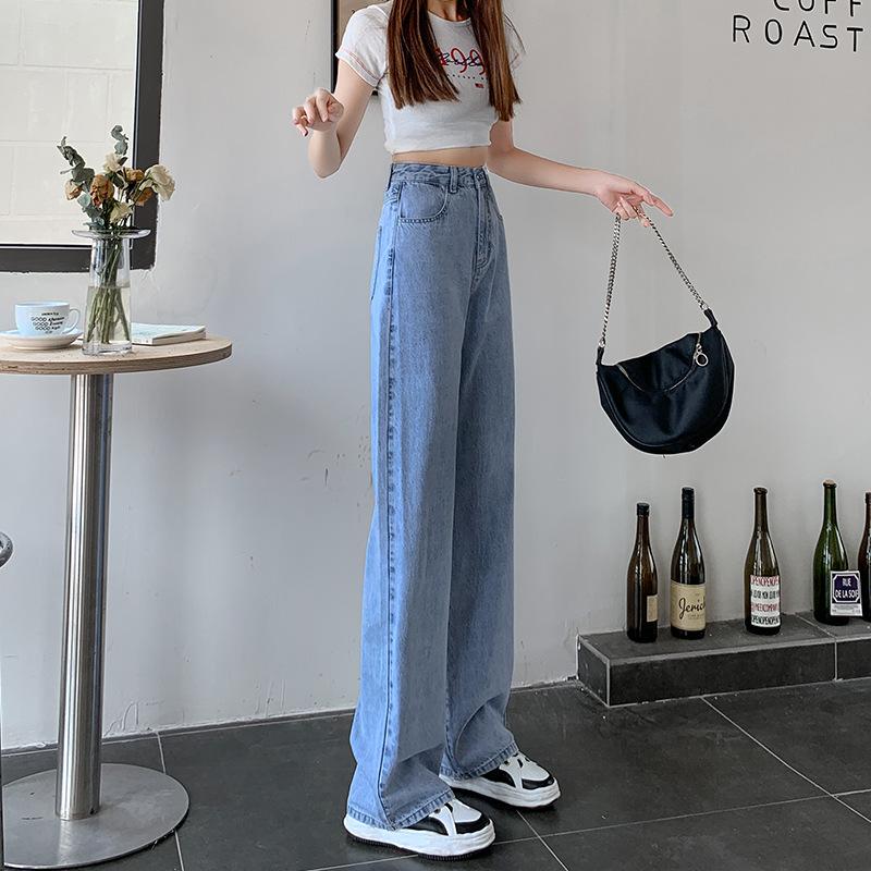 New Fashion Wide Leg Jeans Dámské nové kalhoty s volným rovným střihem a vysokým pasem