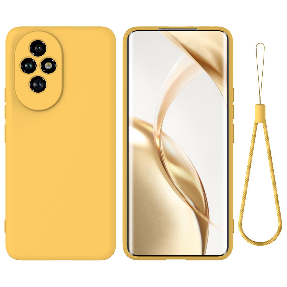 

For Honor 200 5G Neo Case Anti-Drop Liquid Silicone Phone Cover with Strap Yellow