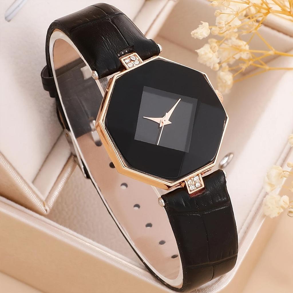 1pc-New Korean Luxury Women's Watch with Angular Diamond Mirror Fashion Watch