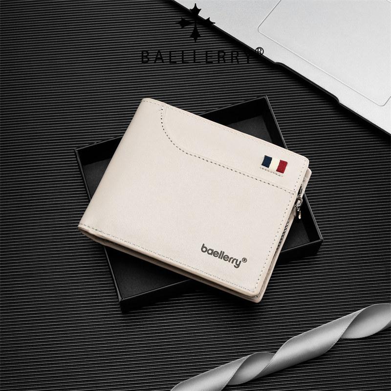 Baellerry Men Fashion Tri-fold Wallets Vintage Design Business ID Card Holder Zipper Coin Purse