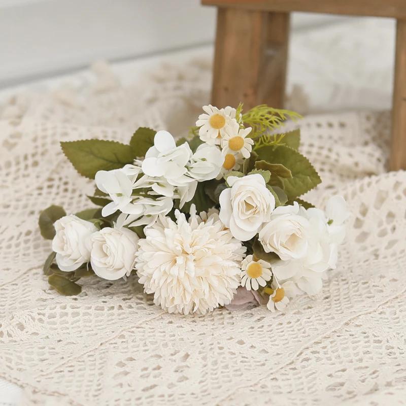 Delicate Silk Rose Tea Bud Sunflower Christmas Wedding Decoration Home Valentine's Day Dandelion Hydrangea Artificial Flowers
