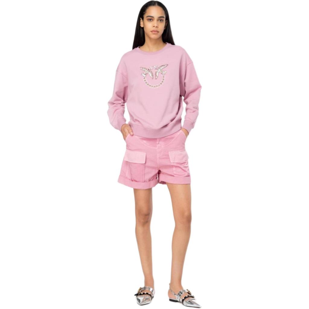 Pinko Loose Sweatshirt With Logo And Rhinestones Women Tops Pink 100534A1R8-N98