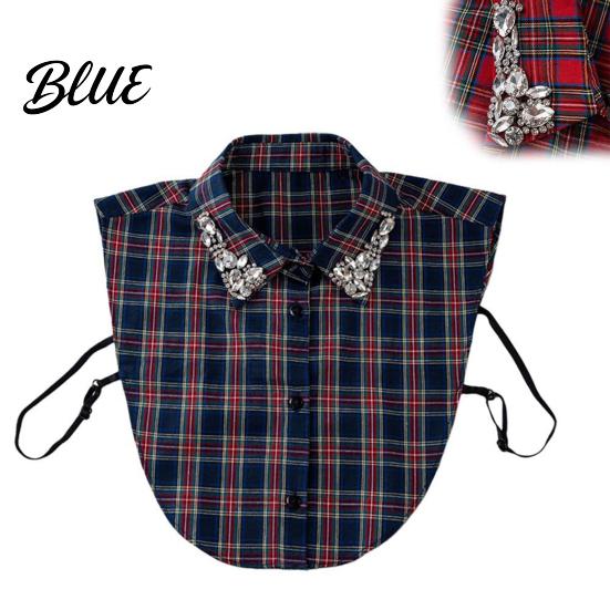 Elegant Detachable Collar Women Plaid Fake Red Blue Christmas Fashion