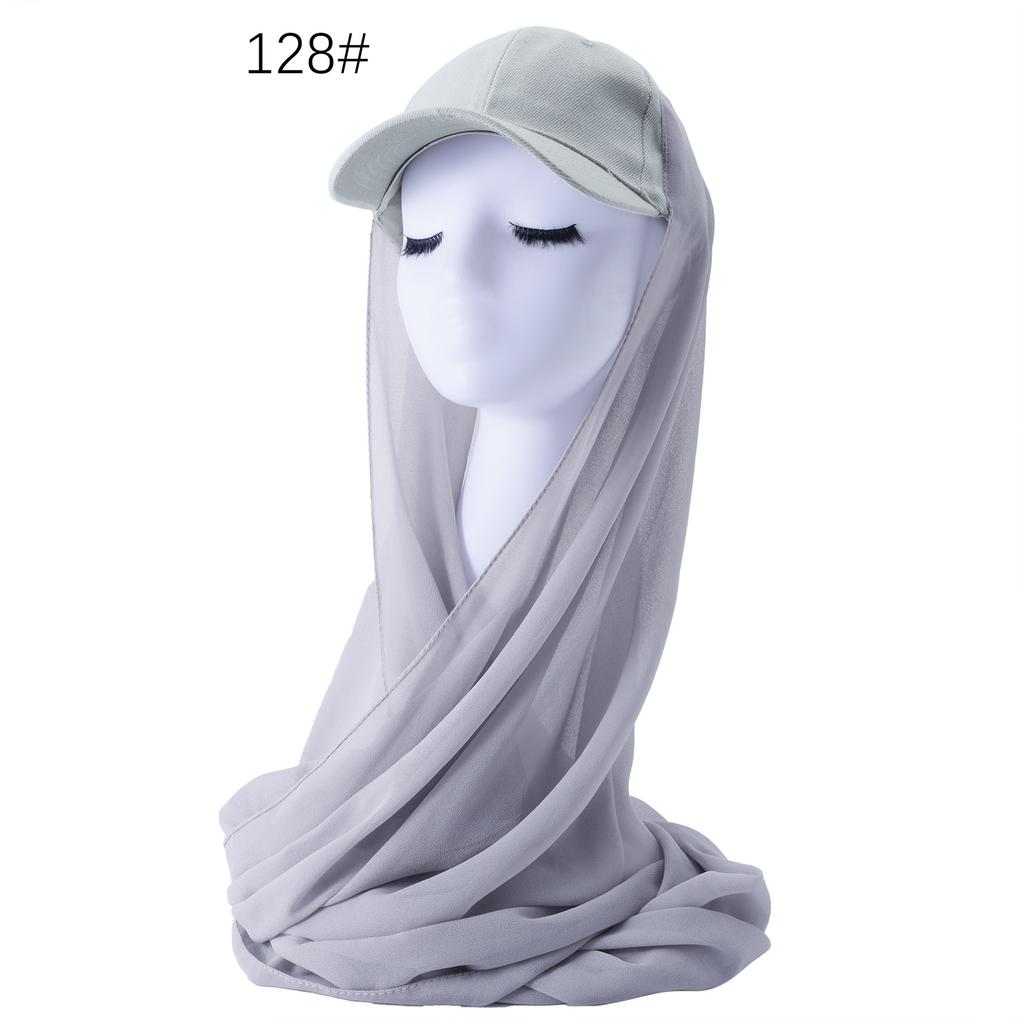 New Arrival Solid-Colored Chiffon Scarf with Brim Womens Baseball Cap-Style Ethnic All-Match Pull-On Headscarf Hat