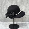 French Elegant Bow Pearl Straw Hat Women'S Beach Hat Big Brim Sun Hat Bucket Hat Top Hat