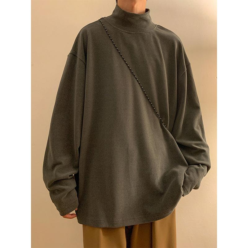 Mens Solid Color Base Layer Autumn Fashion Half High Neck Long Sleeve T-Shirt Unisex Versatile Casual Wear Perfect For Layering With Bracelet