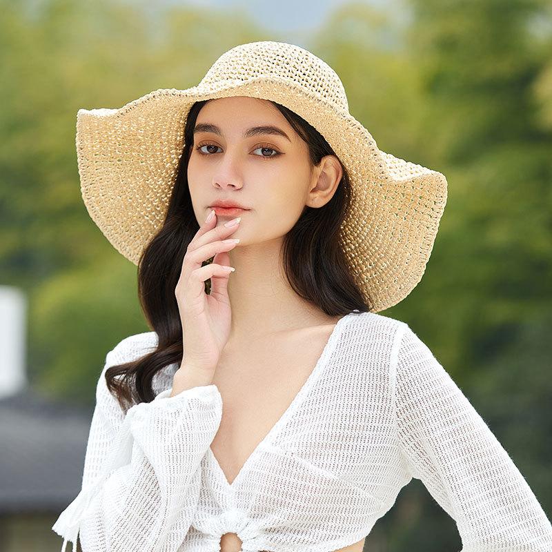 Good goods travel beach big brim straw hat summer seaside foldable sun hat women's sun protection