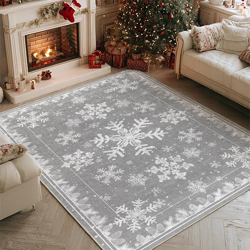 Living Room Floor Mat Non-slip Machine Washable Soft Comfortable Carpet Large Size Red Snowflake Pine Cone Rug Home Decor Rugs