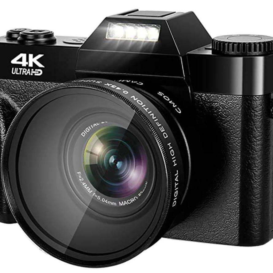 4K 48MP Digital Camera with Flip Screen & Wide-Angle Mirrorless LED
