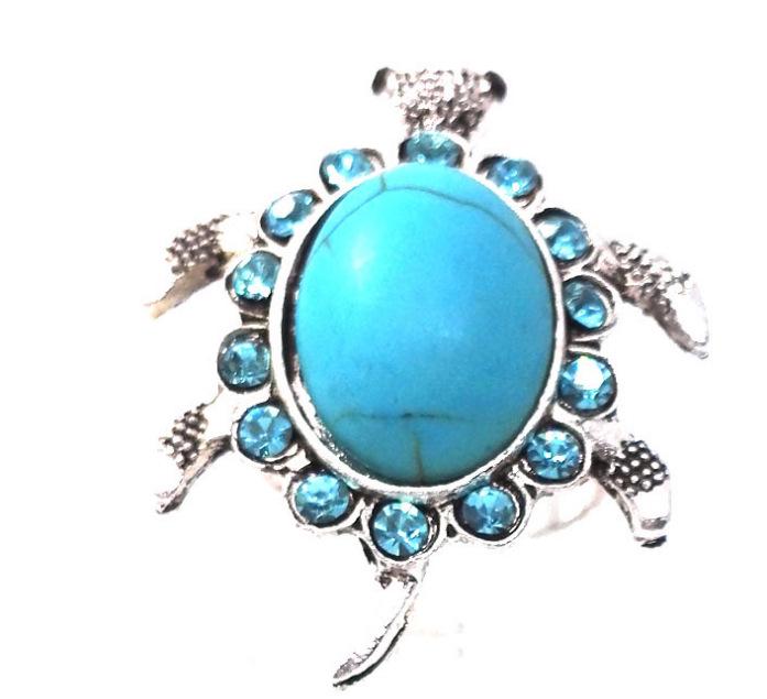 European & American Style Adjustable Turquoise Turtle Diamond Ring