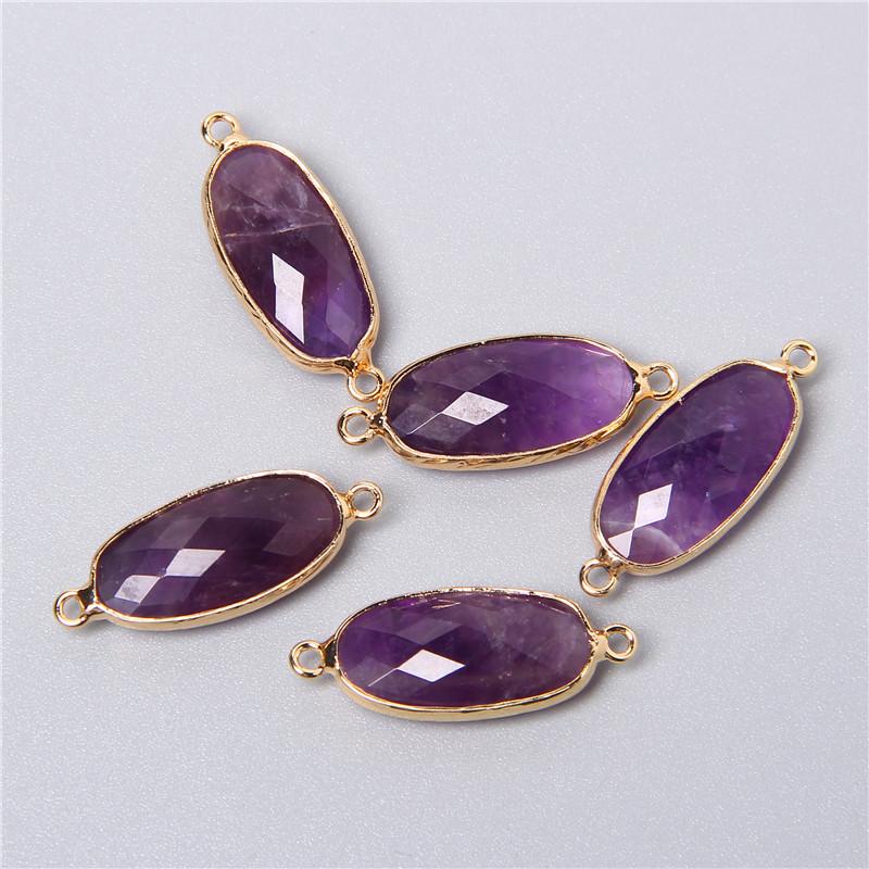 2pcs 10X26mm Natural Double Loop Crystal Stone Connector Pendant Charm Amethys for Jewelry Making Necklace Earring Accessory