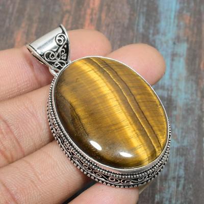 Tiger Eye Gemstone Handmade 925 Sterling Silver Jewelry Pendant For Her