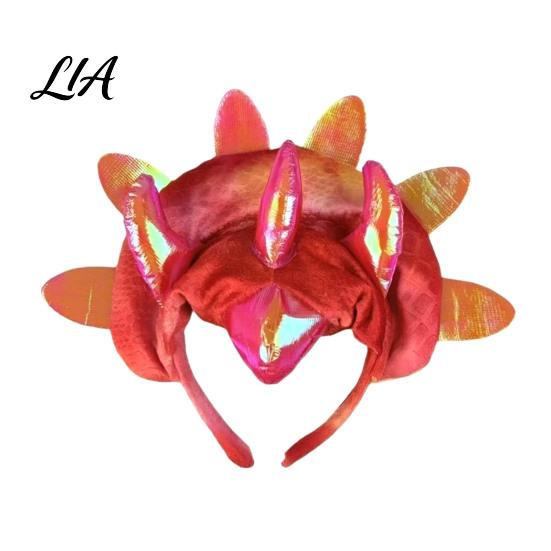 Dinosaur Outfit for Family Triceratops Headband and Tail Set Adults Kids, DIY Three Halloween Party Costume Horn Dragon Accessories Dress Up Role