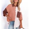 Women's Cotton Linen Color Block Loose Fit Long-sleeved Shirt - Elegant Drop Shoulder Design
